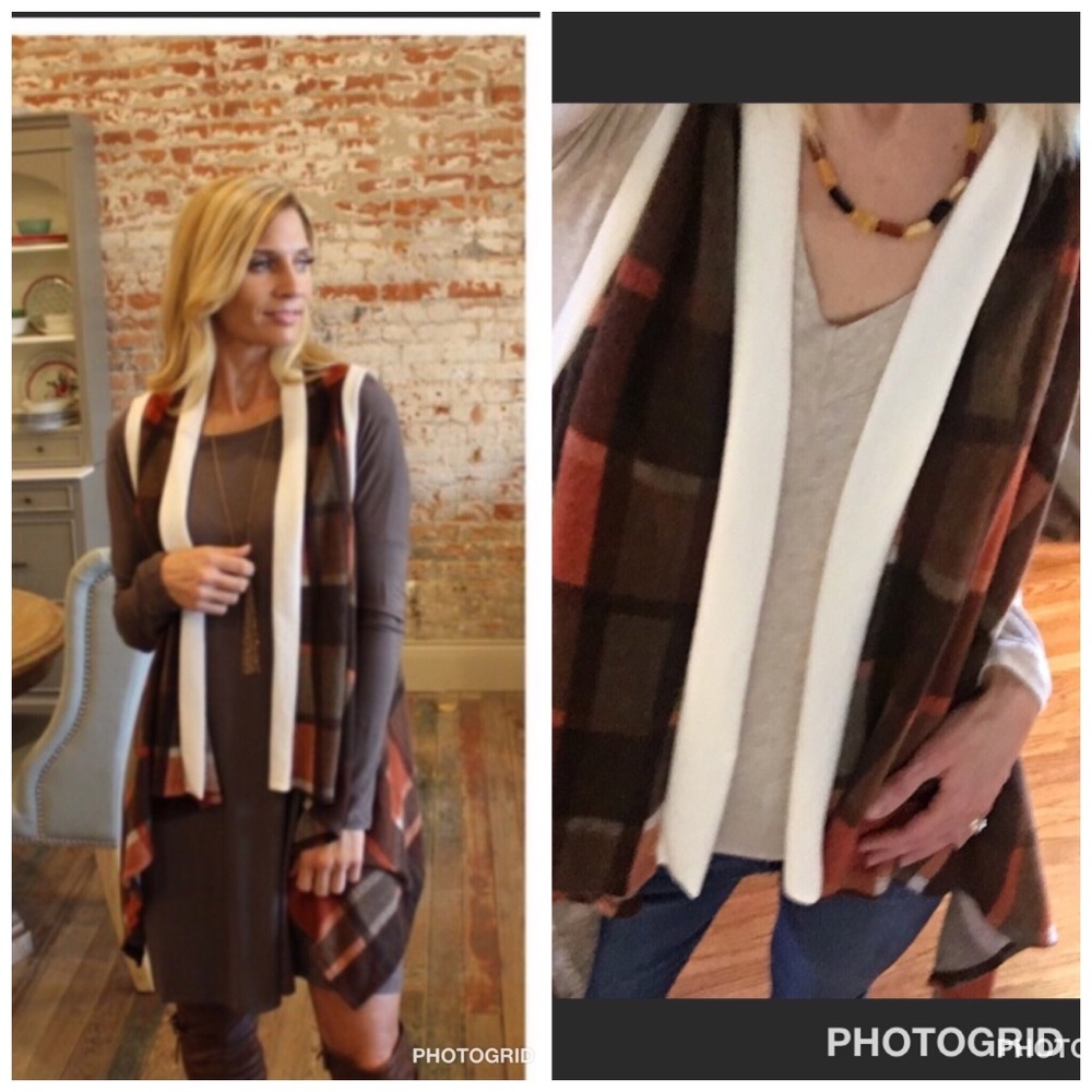 Sleeveless plaid waterfall vest